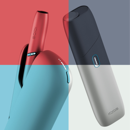 IQOS Originals Duo and IQOS Originals One banner in 4 colors.